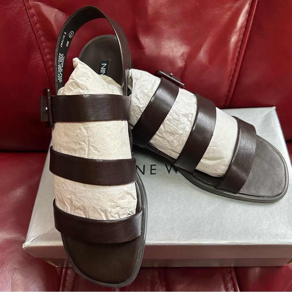Nine West Parquet Brown Calf Strappy Sandals